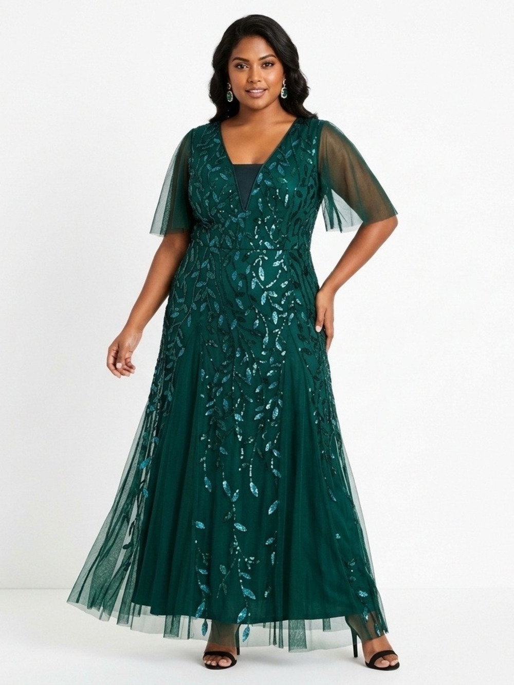 Elegant Emerald Green Sequin Evening Gown